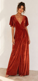 Baltic Born Orange Velvet Wrap Maxi Dress Womens L Fall Boho Hippie Classic Photo 0