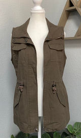 Sebby Olive Green Zip Up Military Vest Sleeveless 100% Cotton Granola Goblincore Photo 0
