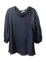 Altar'd State Navy Blue Lace Hem Boho 3/4‎ Sleeve Slub Knit Top Women's Small Photo 0