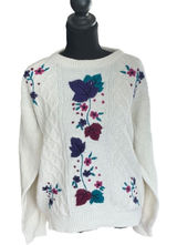 Vintage 90's Cottagecore Grandma cable knit‎ sweater embroidered floral Large Photo 0