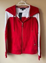 Tommy Hilfiger Red and White Full Zip Hooded Sweatshirt Women's Size Small Photo 0