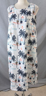 Fairhope Palm Tree‎ Sailboat Print Sleeveless Maxi Dress Pockets L Summer Resort Photo 0