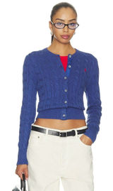 Polo Ralph Lauren Cable Knit Long Sleeve Cardigan in Charter Blue XSmall Womens Photo 0