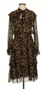 Ottod'Ame Brown Leopard Tiered Ruffle Midi Dress Size 4 Mob Wife Indie Photo 0