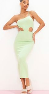 Pretty Little Thing Sage Green Rib Cut Out Panel One Shoulder Midmaxi Dress Photo 0