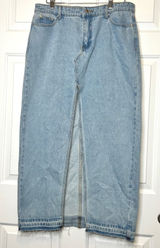 Edikted Light Wash Denim Maxi Skirt Front Slit Raw Hem Size‎ XL Photo 0