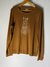 J crew factory XL Llama Embroidered Crewneck Sweater Brown Long Sleeve Knit Top Photo 0