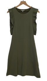COS Sheath Dress Women's Size XS‎ Green Ruffle Trim Crew Neck Casual Dress Photo 0