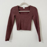 Abercrombie & Fitch Ribbed Square Neck Long Sleeve Crop Top Mauve Pink XS Photo 0