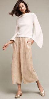 Anthropologie Gilded‎ Culottes Elevenses Women's Pants Palazzo Wide Leg M Gold Photo 0
