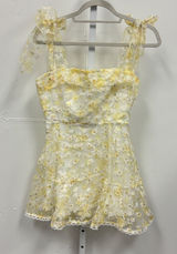 Lucy In The Sky Yellow Floral Tie Shoulder Mini Dress Lace Trim Size M Coquette Photo 0