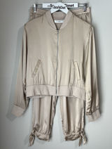 Amanda Uprichard Satin Matching Set Large 100% Silk Frankie Bomber Jacket Pants Photo 0