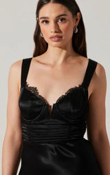 Astr Aeris Satin Lace Trim Maxi Dress Black Size Small Bustier Corset Whimsigoth Photo 0