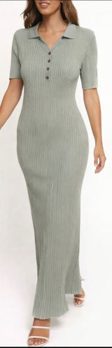 Petal & Pup Crawford Short Sleeve Knit Dress Sage Green Ribbed‎ Maxi US Size 10 Photo 0