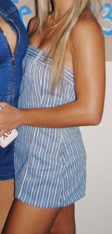 Strapless Denim Striped Mini Dress Photo 0