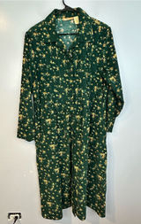 Vintage La Cera Green Floral Corduroy Button Down Cottagecore Midi Dress Large Photo 0