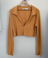 Free People Large Deep V Neck Collar Long Sleeve Rib Mustard Yellow Photo 0