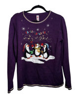 EUC Penguins Fa‎ La La La La-ing Christmas Carol Ugly Christmas Sweater - L Photo 0