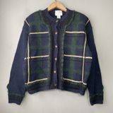 Christopher & Banks Vintage Boxy Plaid Sweater Size Medium Cardigan Old Money Twee Dark Academia Photo 0