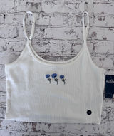 Hollister White Ribbed Baby Cami Blue‎ Floral Embroidery Adjustable Straps Large Photo 0