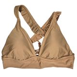 Aerie Triangle‎ Bikini Top Tan Ruffle Straps Lace Up Back Size L Photo 0