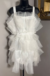 Streetwear Society Large White Layered Tulle Ruffle Dress Bling Waistline Photo 0