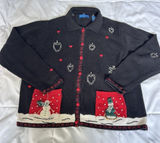 Vintage Karen Scott Snowman Sweater Cardigan Faux Fur Womens Large‎ L Snowflakes Photo 0