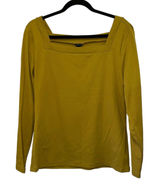 Ann‎ Taylor Mustard Square Neck Long Sleeve Top Large Minimalist Career Blouse Photo 0