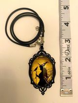 Witch And Raven Cameo Black Pendant, Vintage Style Gothic Crow Glass‎ Pendant Photo 0