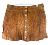 Sezane Brown Goat Leather Suede Snap Mini Skirt Size 42 / 10 Photo 0