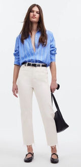 Madewell The '90s Straight‎ Crop Jeans Raw Hem in Tile White Size 23 NWT Photo 0