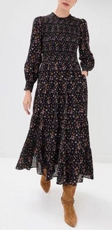 Hill House Home Vivianne The Nap Dress long sleeve black pink women's size small Photo 0
