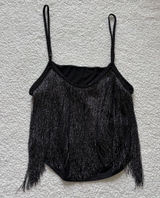 Black Metallic Shimmer Fringe Cami Tank Top XXL Festival coachella rave Goth Y2K Photo 0