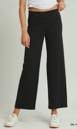 Umgee Cotton Viscose Folded Waistband Straight Leg Pants - Dk. Navy - M Photo 0