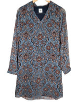 Cabi Women Dress XS Blue Floral Print Long Sleeve V‎ Neck Shift Photo 0