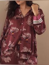 Anthropologie pajamas shirt Oversized Button down satin mulberry long sleeve top Photo 0