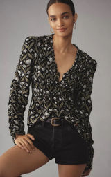 Anthropologie Ruched-Sleeve V-Neck Top S Romantic Floral Botanical Cottagecore Photo 0