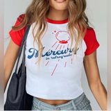 Mercury In Retrograde Crop Baby Tee White Red Raglan Baseball Astrology Size‎ M Photo 0
