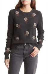 Boden‎ Elizabeth Wool Alpaca Blend Beaded Rhinestone Floral Sweater Size 12 Photo 0