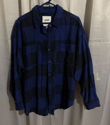 Aerie Lumber Jane Flannel Shirt Lg Blue Black Plaid Oversized Soft Cozy Grunge Photo 0