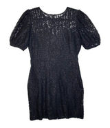 Lulus Not a Secret Black Lace Puff Sleeve Mini Dress Sz Large Lined‎ Business Photo 0