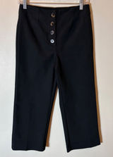 LOFT Petites Black High Waist Button Fly Cropped Wide Leg Pants Size 2P Photo 0