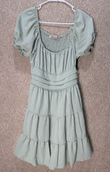 Liberty Love NWT Sage Green Tiered Puff Sleeve Smocked Mini Dress milk maid garden party med Photo 0