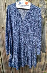 Beachlunchlounge Printed Tiered Babydoll Blue Dress XL Long Sleeves Photo 0