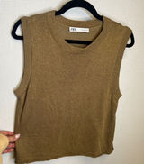 Zara Womens Brown Knit Crew Neck Sleeveless Sweater Vest Small Photo 0