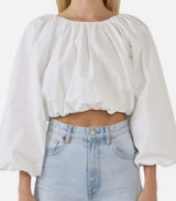 Maeve by Anthropologie White Cotton Bubble Hem Cropped Peasant Blouse Size Small Photo 0