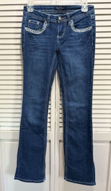 Earl Jeans‎ Med Wash Low Rise Skinny Bootcut Denim Jeans Size 1 Embroidered Gems Photo 0
