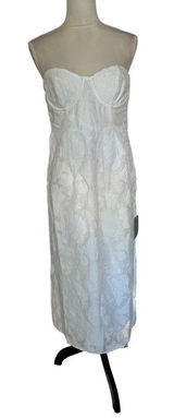 Lulus From this Day White Floral Jacquard Strapless Midi Dress Size L NWT Photo 0