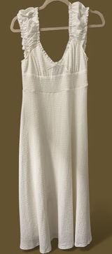 4SIENNA White Textured Midi Dress – Ruffle Strap Summer Cottage Midi (Size L) Photo 0