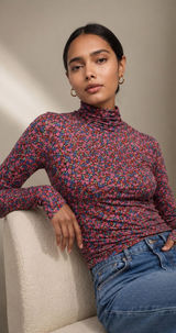 AFRM Floral Mesh Turtleneck Top Pink Blue Long Sleeve Revolve Size M Photo 0